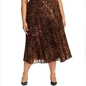 Lauren Ralph Lauren Leopard Print Pleated Plus Sized Maxi Skirt